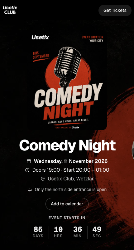 Boutique Usetix Club de Comedy Night sur tickets.yours.com